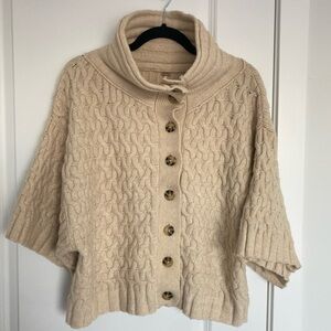 Free People Cable Knit Button Front Poncho Sweater in Cream